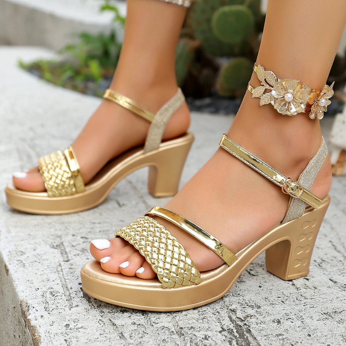 

Women High Heels Sandals Ankle Straps Vacation Leisure Beach Shoes 2026 New Summer Shoes Thick Platform Roman Sandals Woman