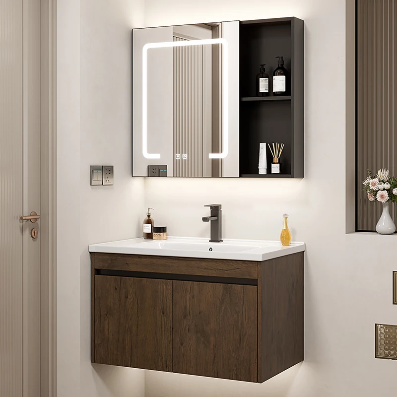 Space aluminum smart mirror cabinet washbasin cabinet combination small apartment bathroom integrated