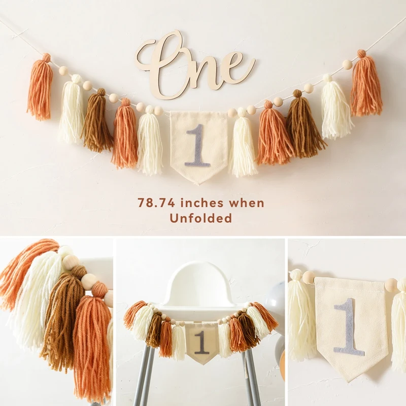 Baby Dining Chair Tassel Banner Cake Topper 1st Birthday Hat for Kids Baby Birthday Party Decoration Photography Props Toy