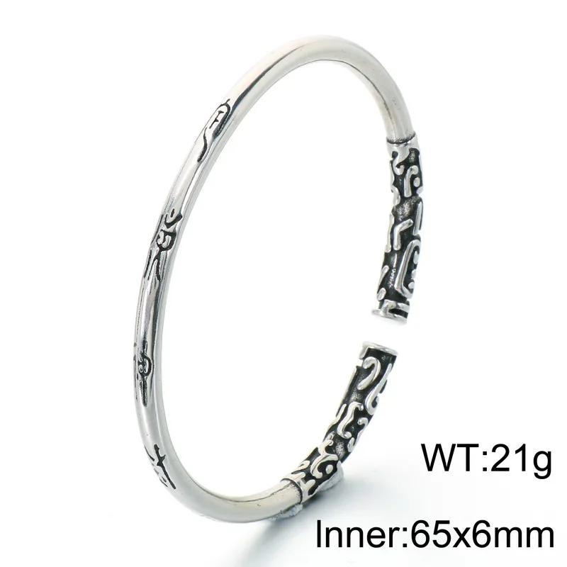 Kalen Vintage Edelstahl-Armreif für Herren, Gothic-Stil, für Damen, mit graviertem Buchstaben, Blumenmuster, verstellbarer Schmuck, Punk-Geschenk – Detail 2