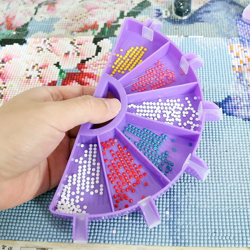 Fan-shaped Diamond Painting Tray Set Multifunctional Flip Drill Tray DIY Point Drilling Pen Mosaic Embroidery Tools Accessories