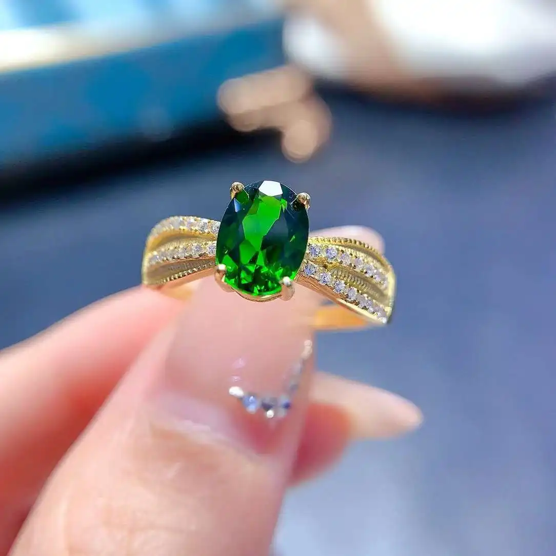 

100% Natural Real Diopside Ring 925 Sterling Silver Classic Women ring For Wedding Fine Jewelry