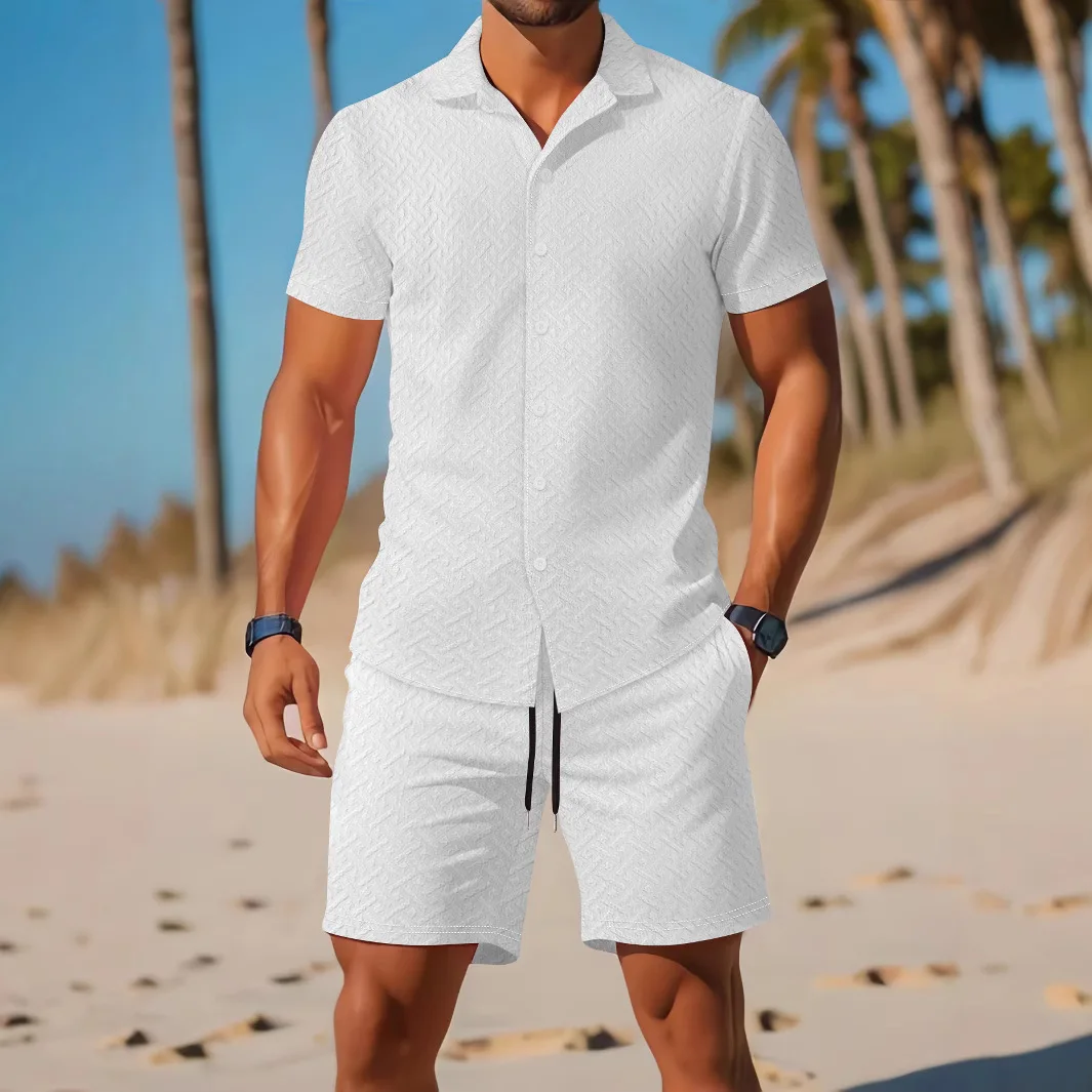 Fashion Men's Jacquard Color Matching Casual Short Sleeve Suit