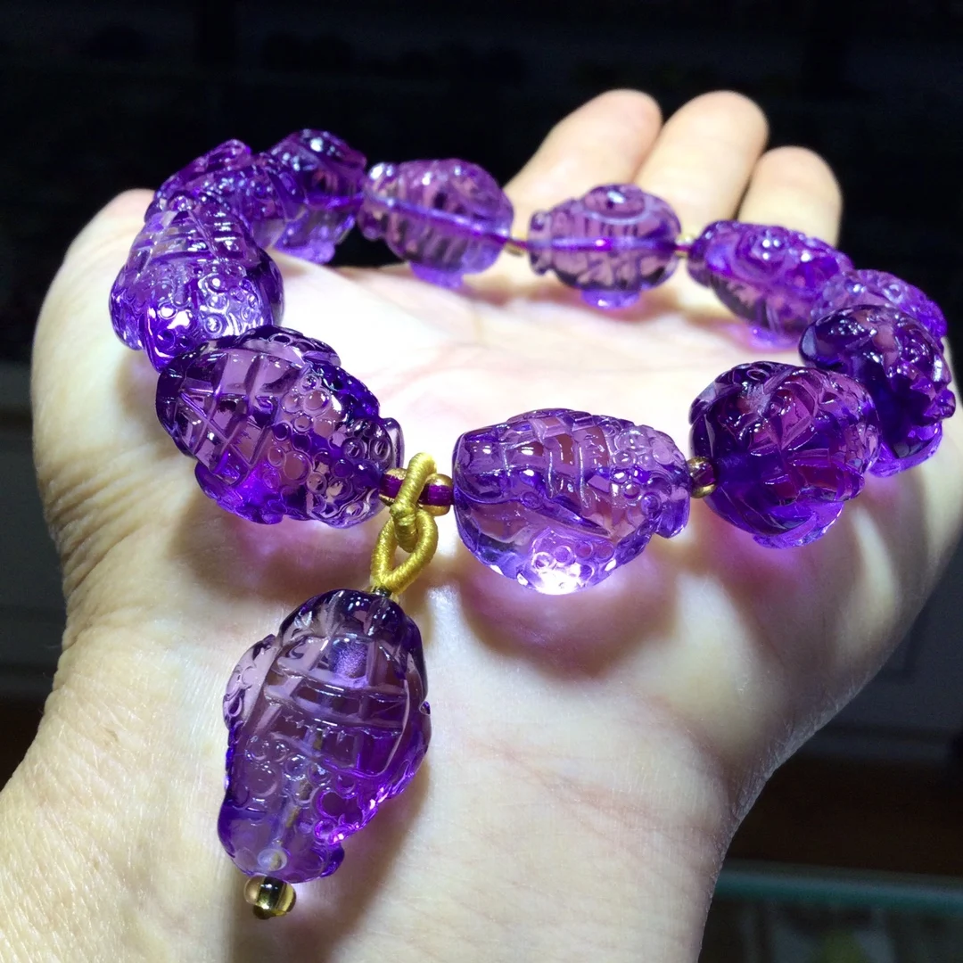 Natural Purple Amethyst Quartz Beads Bracelet Pi Xiu 18*14*11mm Purple Amethyst Cut Beads Women Men Jewelry AAAAA