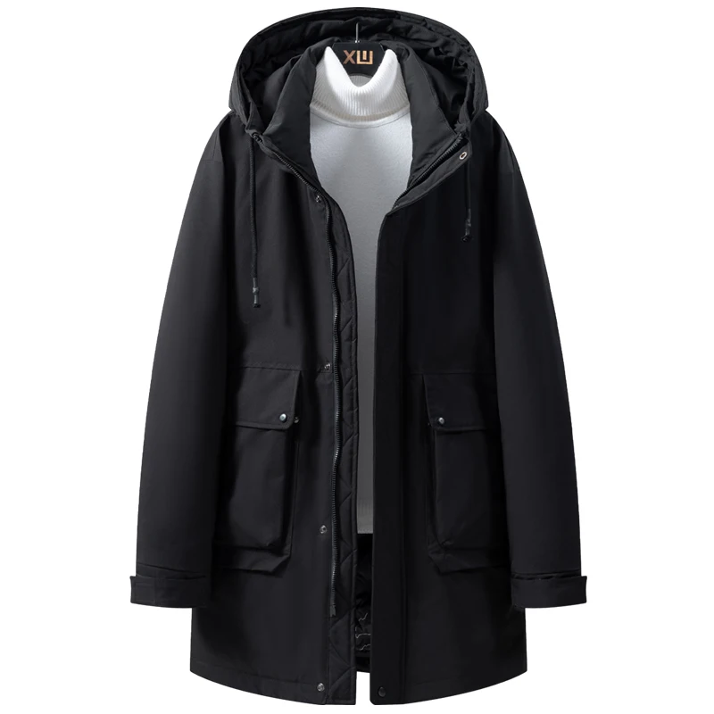 Novo inverno grosso quente longo jaqueta homem parkas moda streetwear algodão acolchoado com capuz parka homens casacos casuais de inverno