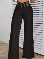 Plus size wide-leg pants plus-size loose black casual pants cross elastic belt stylish elegant and breathable the best choice