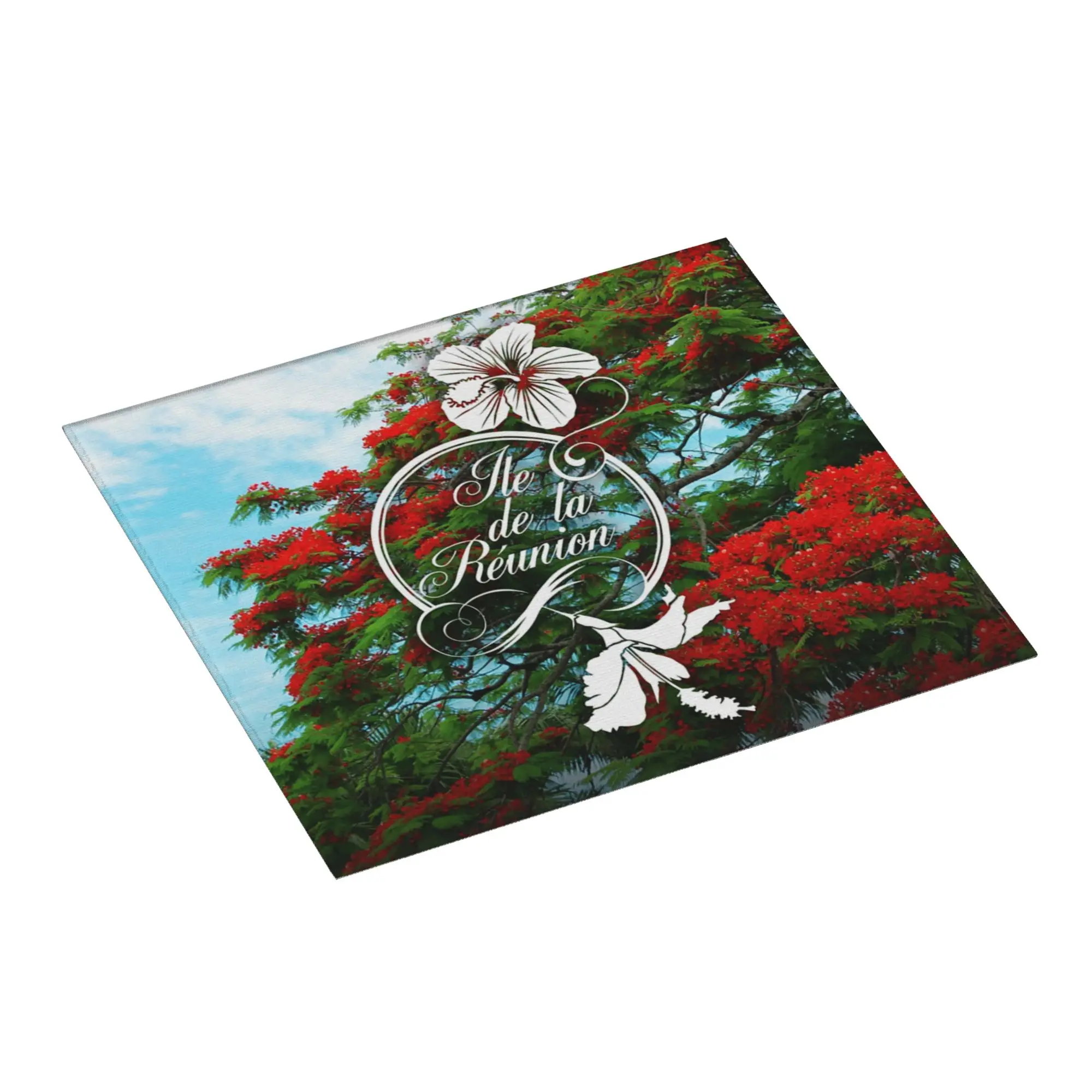 Drying Mat For Kitchen 974 Reunion Island Water Absorbent Reusable Flamboyant And Hibiscus On Slip Kitchen Counter Protector Mat
