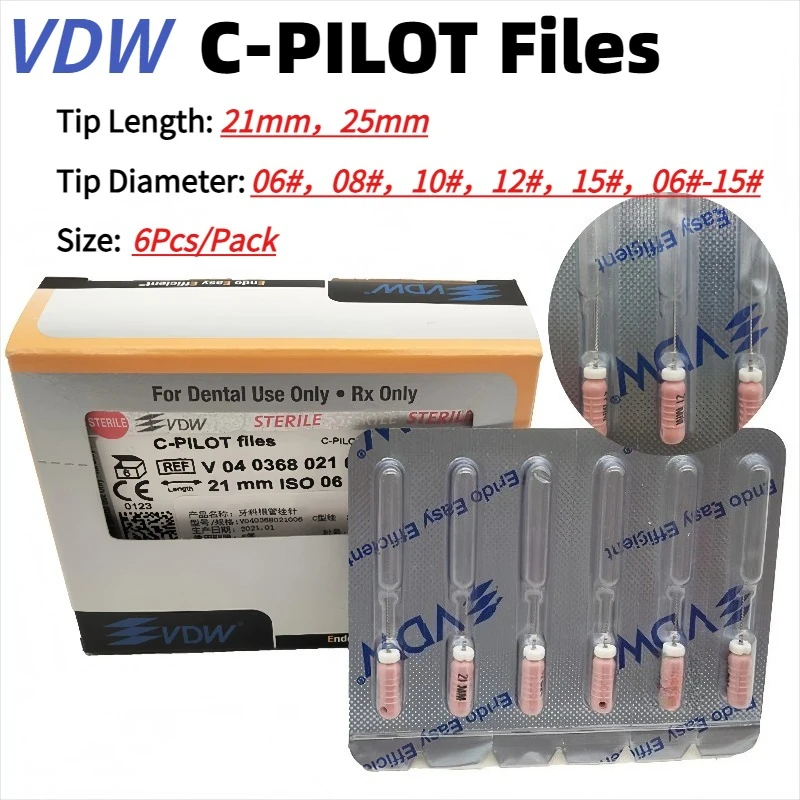 

5Packs VDW C-PILOT Files Dental Dentistry 21mm 25mm 06#-15# Stainless Steel Root Canal Files Dental Laboratory Tools Consumables