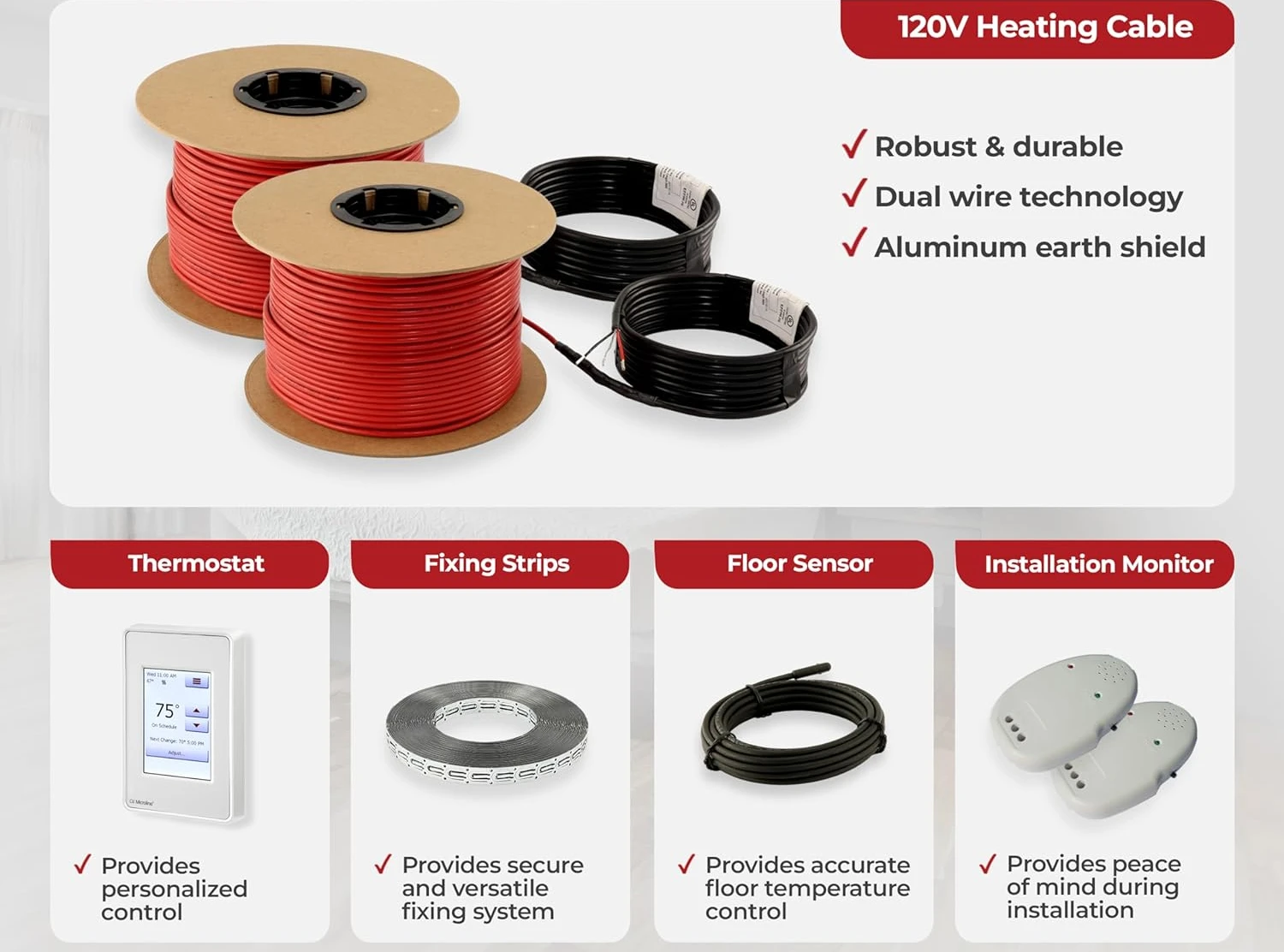 Underfloor heating cable Set 150 sq. ft. - 120v electric radiant underfloor heating system tile panel heating cable microwires