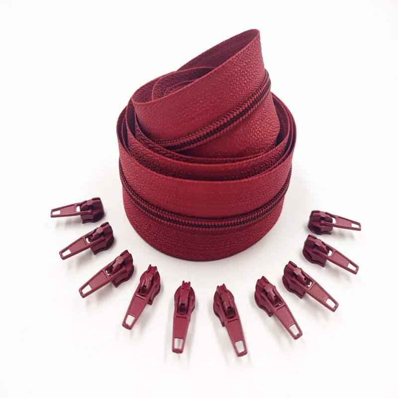 1/2/3/5/10 متر 3 # لفات سحابات طويلة من النايلون مع 2/4/6/10/20 قطعة منزلق بسحاب لملحقات خياطة الخياط #6