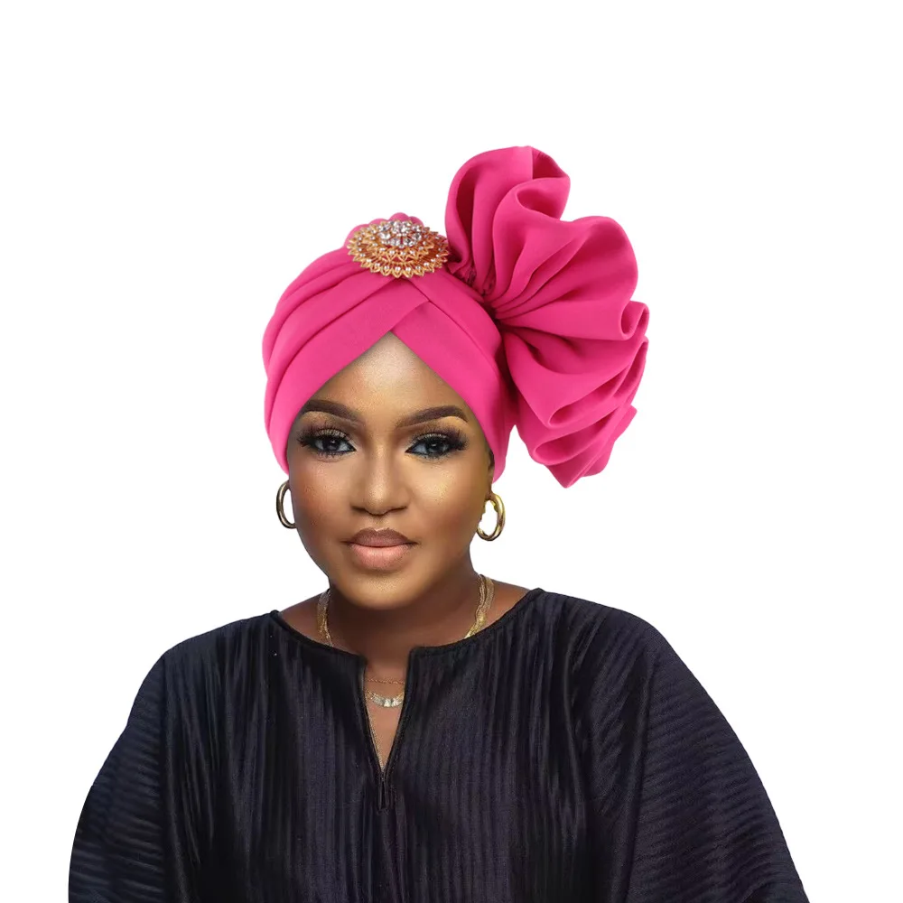 

Women's Head Wraps Wedding Party Headpiece Muslim Headscarf Hat India Caps Exaggerated Big Flower African Turban Cap