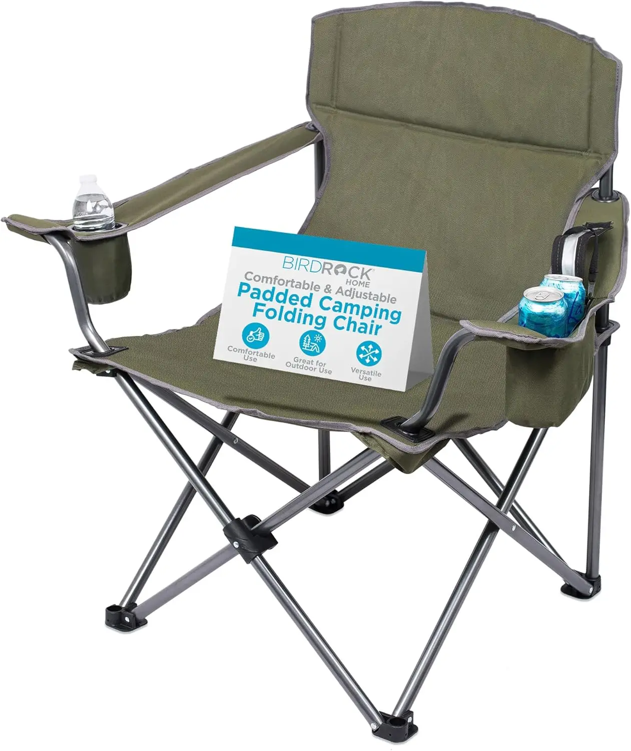 

XL Padded Camping Folding Chair - Cooler Bag - Outdoor - Sports - Insulated Cup Holder - Heavy Duty - Carrying Case - Be