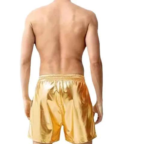 Traje de verano para hombre, pantalones cortos brillantes para club nocturno, pantalones de chándal negros dorados y plateados brillantes, pantalones cortos metálicos con cordón para fiesta disco