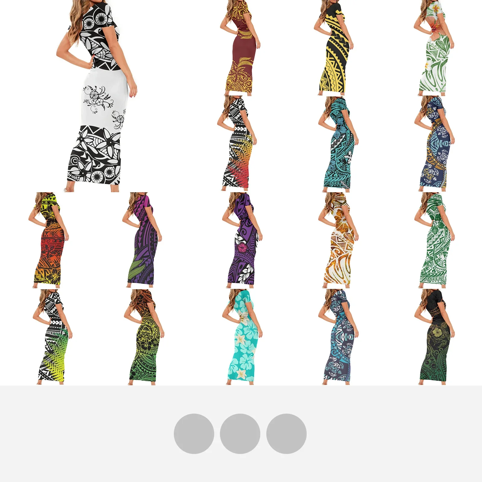 Women's Tattoo Prints Sexy Bodycon Dress, Casual Island Dress, White Robe, Polynesian Tribal Clothing, Hawaiian and Frangipani