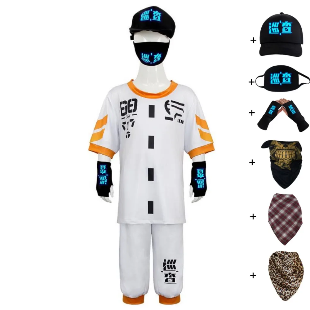 Game PUBG Inspection Patrol Cosplay Costume Anime Adult Child T-shirt Pants Face Mask Gloves Hat Halloween Role Play Suit