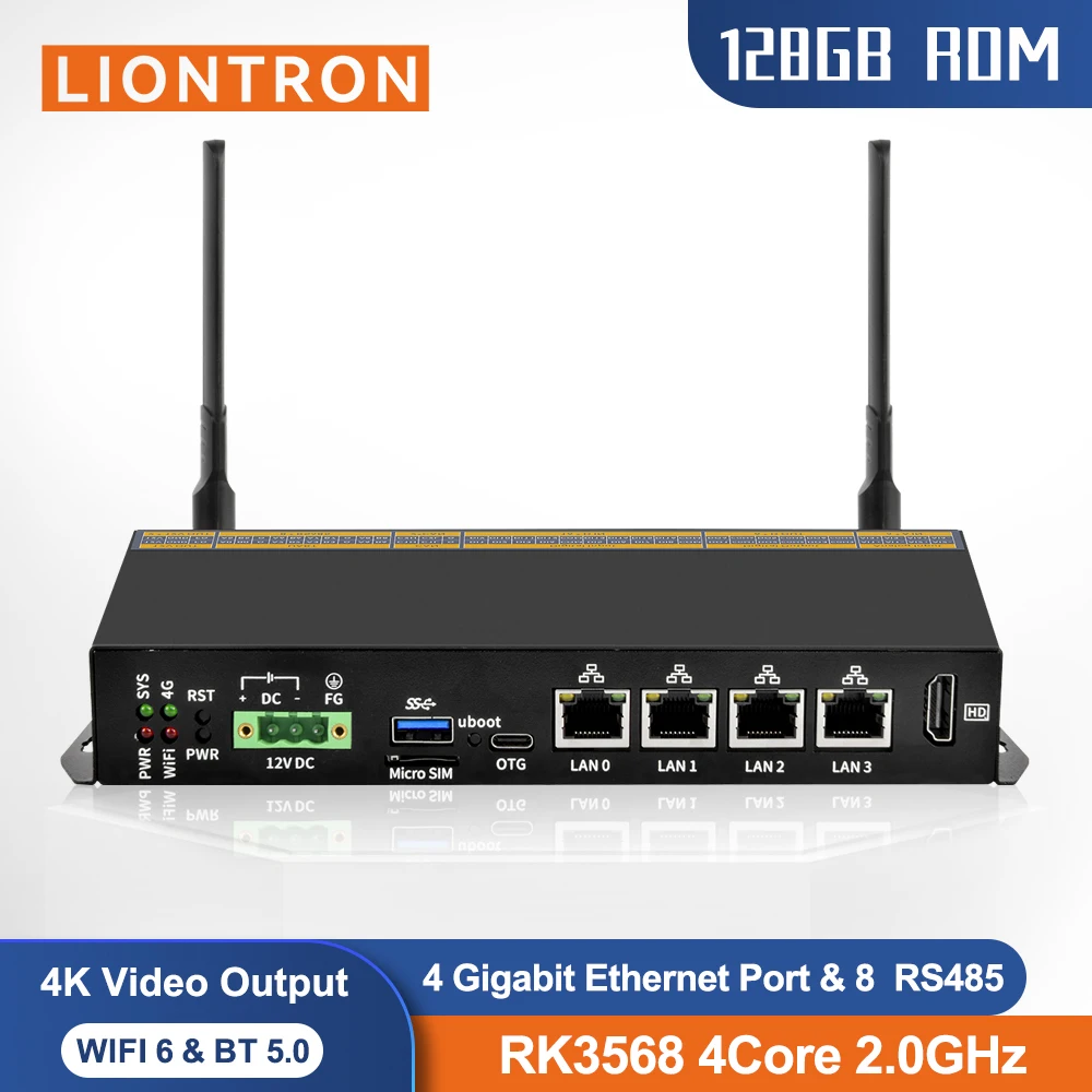 LIONTRON Rockchip RK3568 8-Way RS485 4-way Gigabit LAN Industrial Computer WiFi BT 8G RAM 128G ROM Mini PC Ubuntu Debian Android