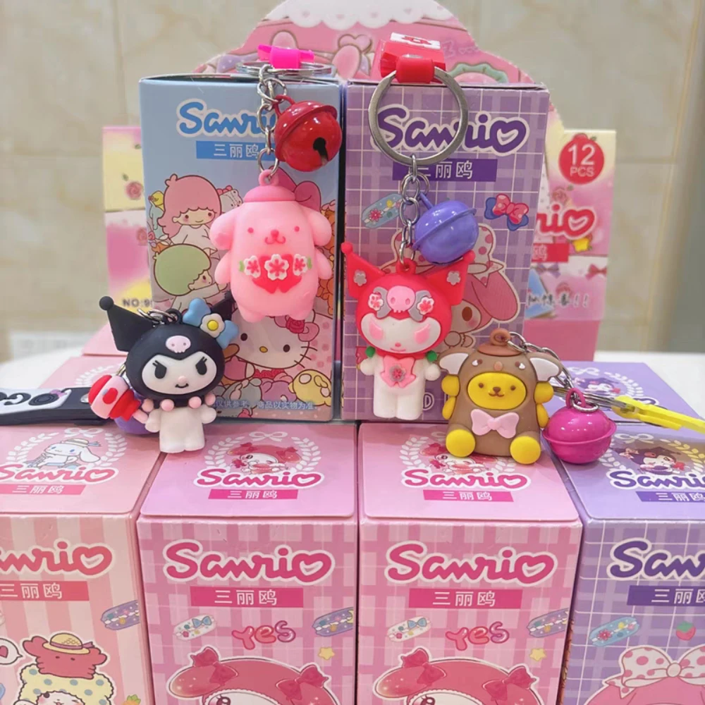 

Anime Sanrio Hello Kitty Blind Box Keychain Cute Kuromi Cinnamoroll Student Backpack Decoration Doll Keyring Girl Birthday Gifts