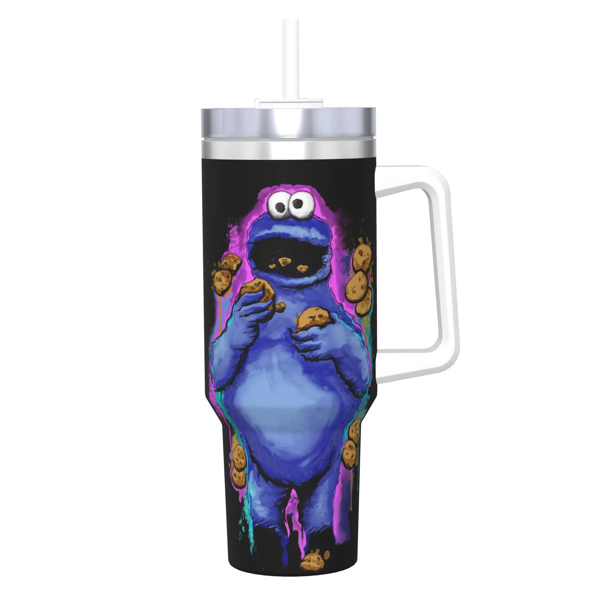 Vaso Térmico de Acero Inoxidable con Diseño de Cookie Monster, Taza Aislada para Bebidas Frías, Tazas para Auto, Botella de Agua para Viaje