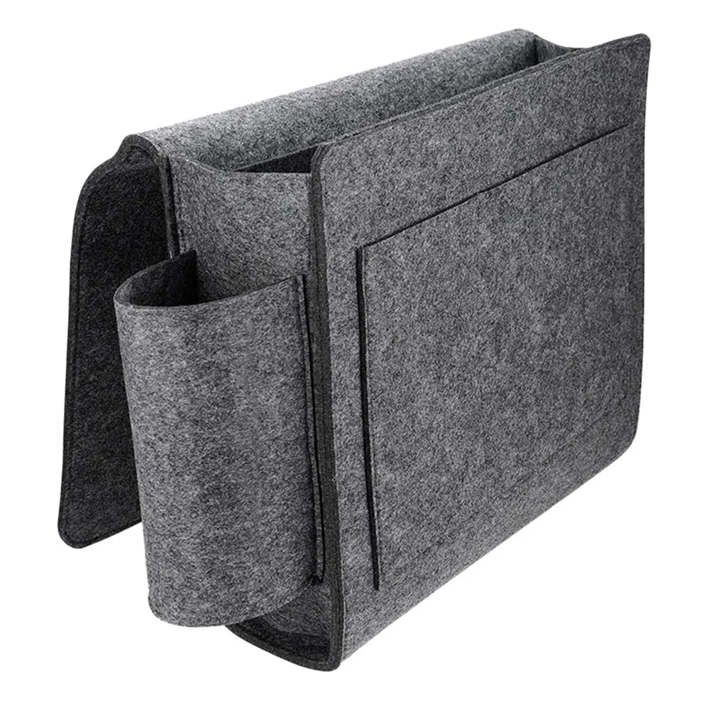 

Dark Grey Felt Bedside Caddy Organizer Storage Bag for Sofa Chair Dorm Sundries Phone Magazine Remote Control Eyeglasses