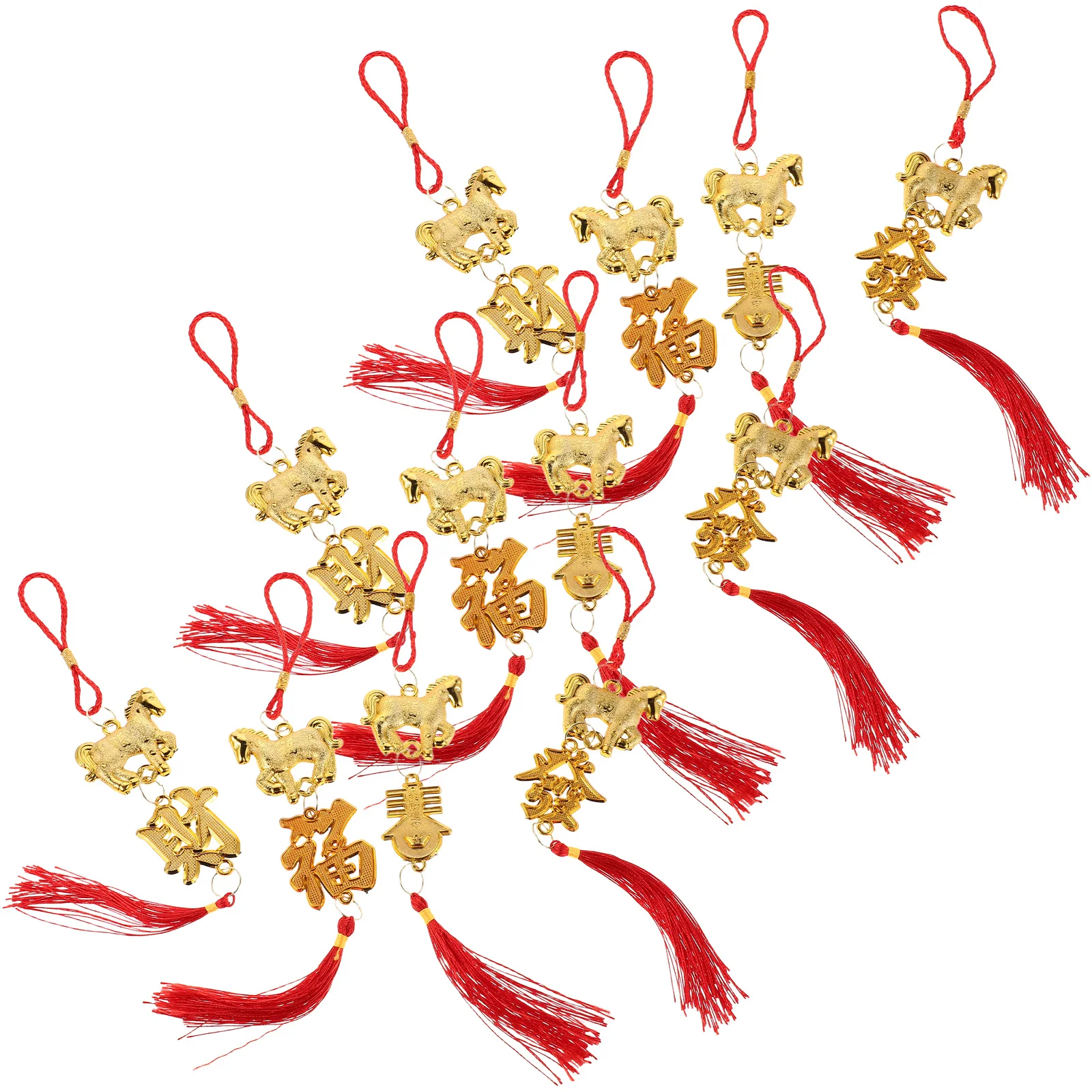 

12Pcs Small Horse Pendant Chinese Style Hanging Decoration for Bonsai Lunar New Year Decorations Festival Home Furnishing Charm