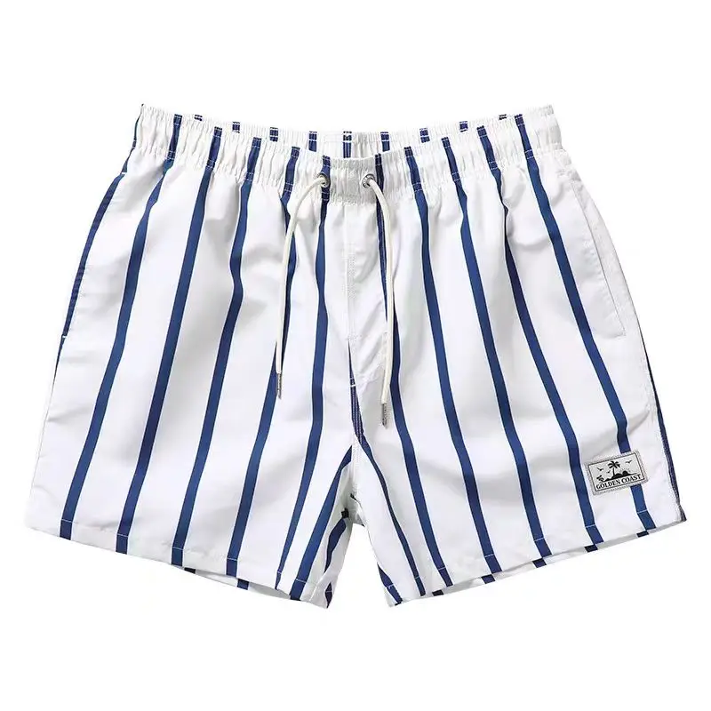 

Летние полосатые пляжные мужские плавки свободного покроя, повседневные брюки из полиэфирного волокна, молодежные активные плавки