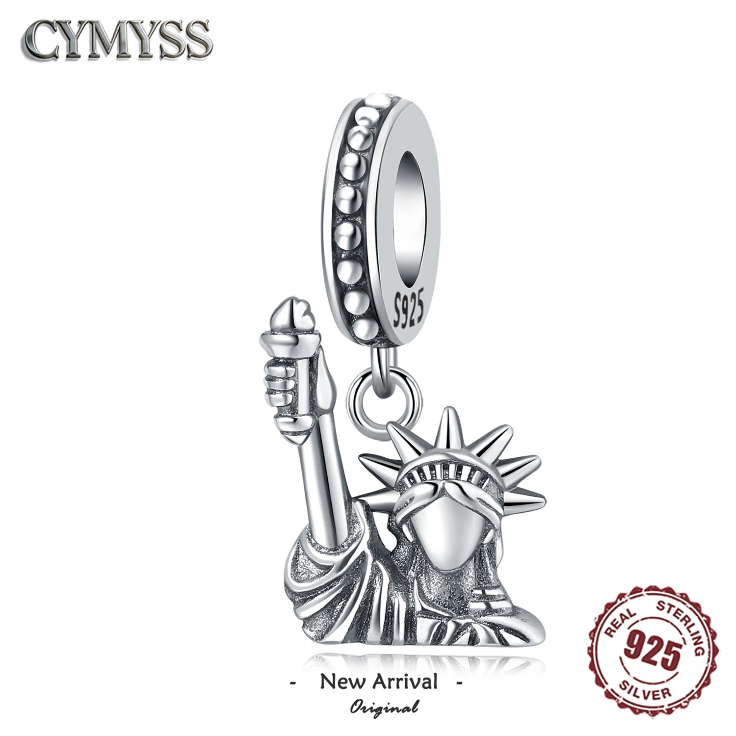 Original S925 argent Sterling coeur symbole chanceux Statue de la liberté pendentif perles idéal pour Bracelet collier bricolage cadeaux de fête bijoux