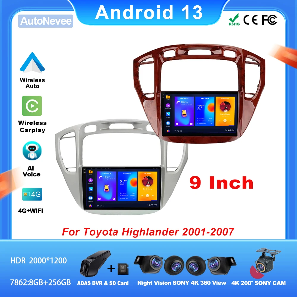 

9 Inch Android Carplay For TOYOTA HIGHLANDER 2001-2007 Multimedia Automotiva Bluetooth Touch Screen 4G Wifi Rear Camera Display