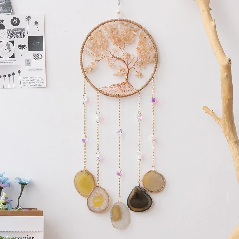 7 Chakra Gemstones Tree Of Life Dream Catchers  Natural Agate Bedroom Wall Hanging Crystal Dream Catcher Home Craft Decorations