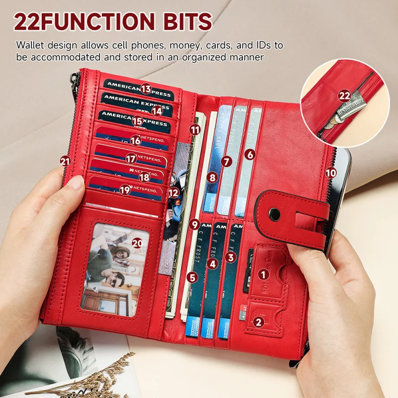 Cross-border women's genuine leather long wallet with multiple card slots and large capacityrfidAnti-magnetic credit card holder