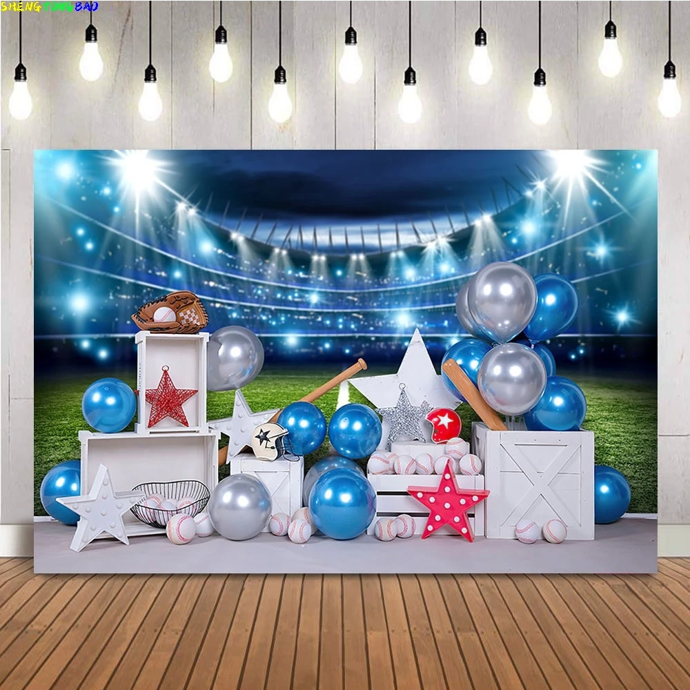 Baseball Field Sport Stadium Hintergrund für Fotografie Batter Up Boy 1. Geburtstag Cake Smash Dekor Hintergrund Fotostudio Requisiten