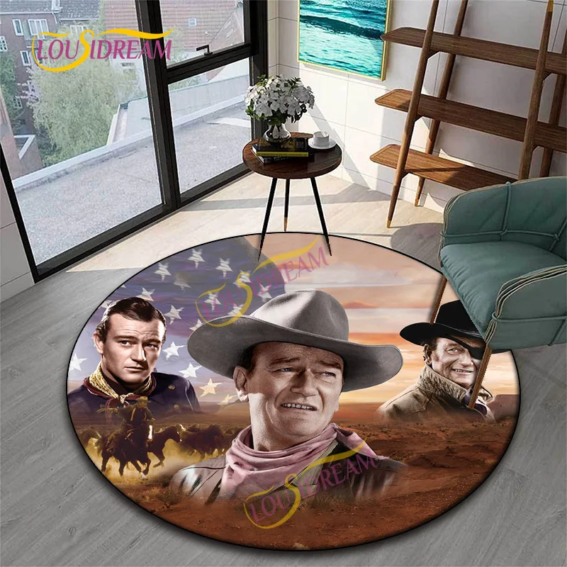 Cowboy actor element home area round John Wayne flannel rugs living room game decoration bathroom kitchen anti-skid carpet