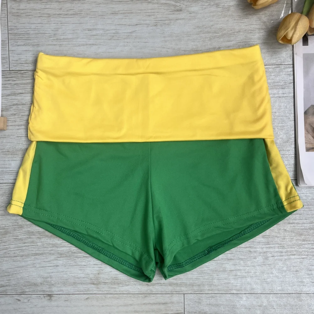 New Vacation Style Women Yellow Brazil Embroidery Casual High Waist ElasticPersonality Sexy Spice Girl Minimalist Style Short