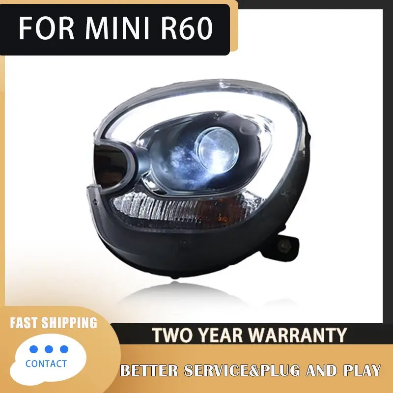 DRL Frente Bi-Xenon Lens Double Beam Faróis, Estilo de carro para BMW Mini R60 2007-2013, Lâmpada de cabeça, LED, DRL