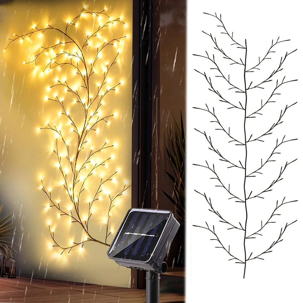 72/96/144LED Solar Tree Branches Light Waterproof Willow Vine Fairy Light 8 Light Modes for Outdoor Wall Porch Garden Decoration