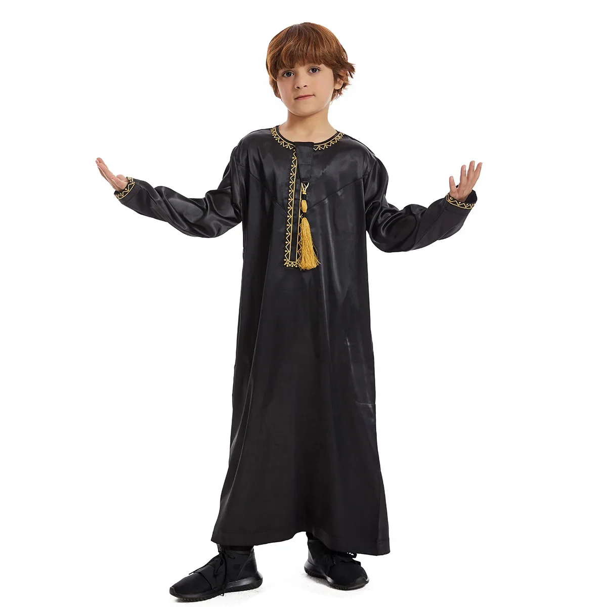 Abaya Ramadan anak-anak Muslim Lebaran Jubba doa Thobe anak laki-laki anak-anak Abayas Islam gaun jubah panjang Kaftan Dubai Arab rumbai piring