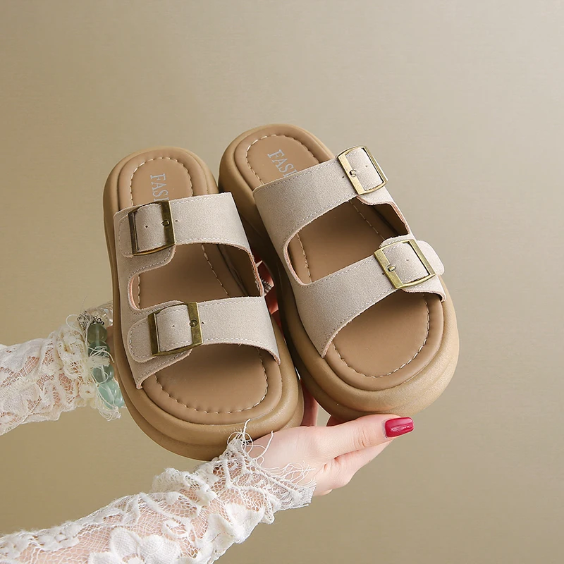 

2025 Summer Women Sandals Indoor Outdoor Beach Sandals Soft Bottom Slides Non-slip Thick Soled Flat Shoes Women's Slippers