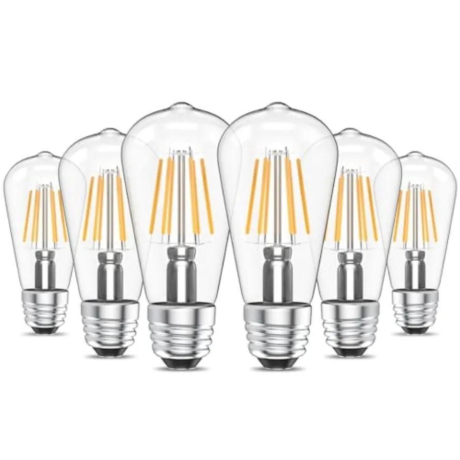 

ST48 Vintage LED Edison Bulbs, 60W Equivalent, 2700K, Clear Glass E26 Medium Base