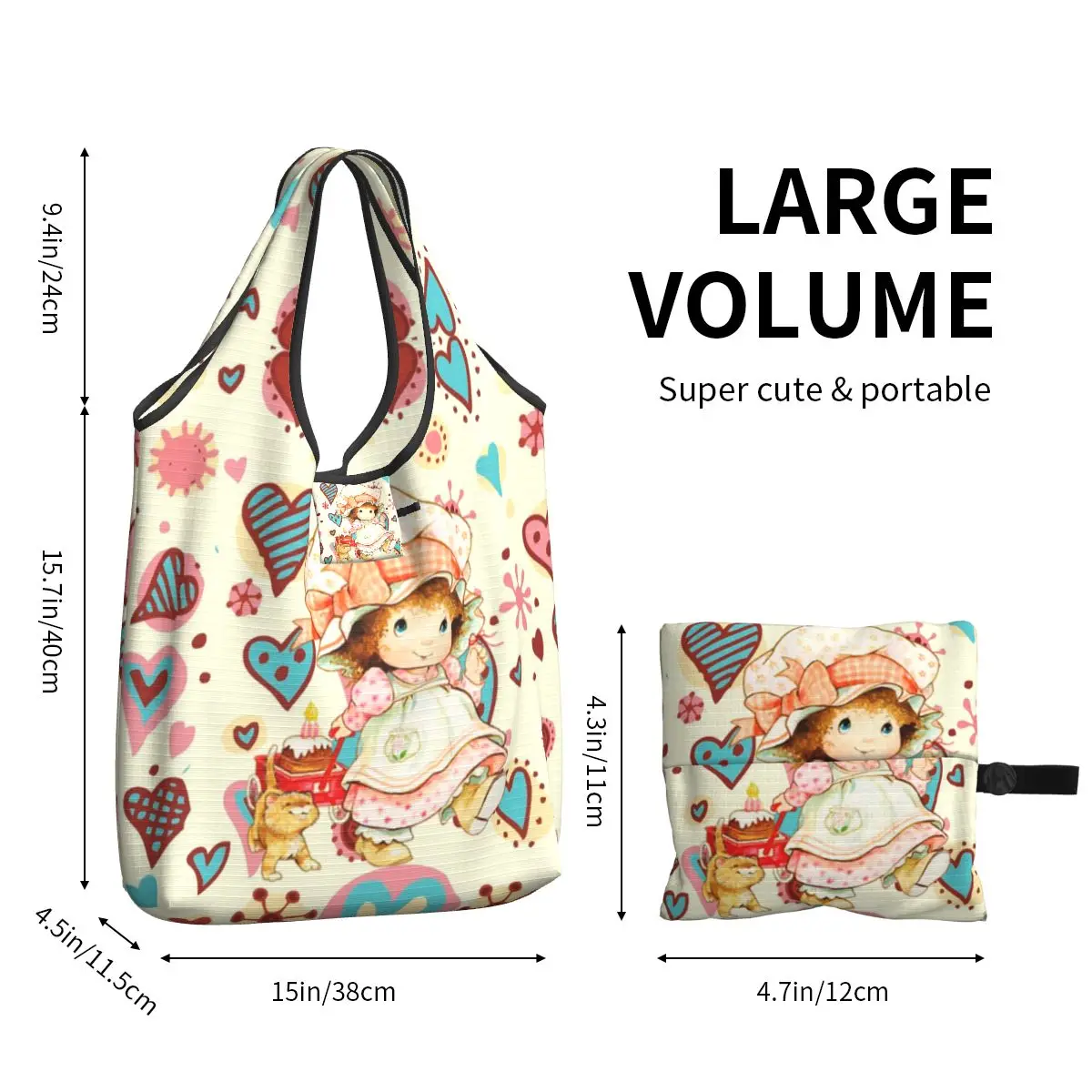 Custom Cute Sarah Kay Shopping Bags Women Portable Large Capacity Groceries Cartoon Shopper Tote Bags