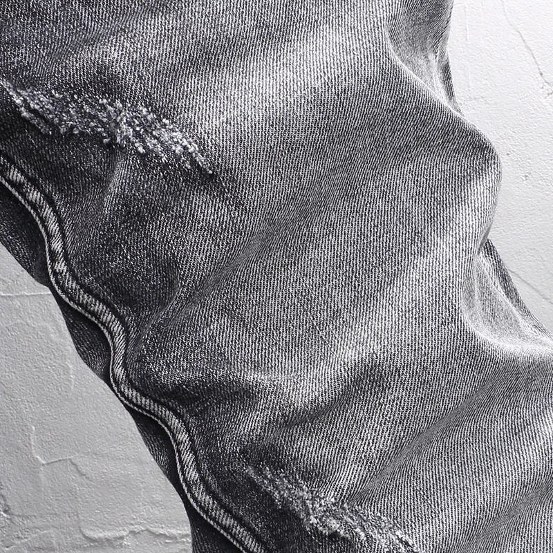 Fashion Vintage Men Jeans High Quality Retro Dark Gray Stretch Slim Fit Ripped Jeans Men Trendy Designer Denim Pants Hombre