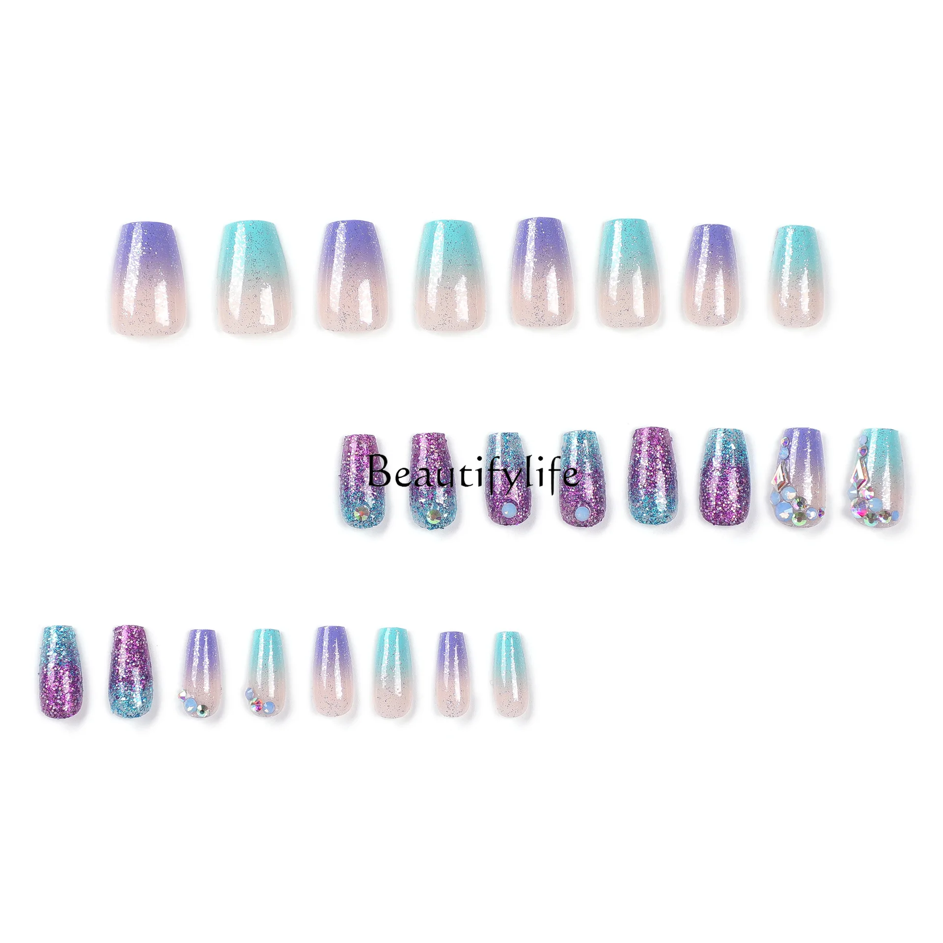 Wearing nail removable French gradual change flash diamond nail art nail sticker