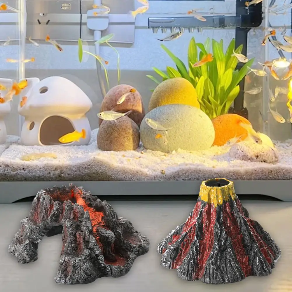 New Creative Volcanic Resin Crafts Volcanic Eruption Landscaping Ornaments Aquarium Fish Tank Fish And Shrimp Hiding House Decor