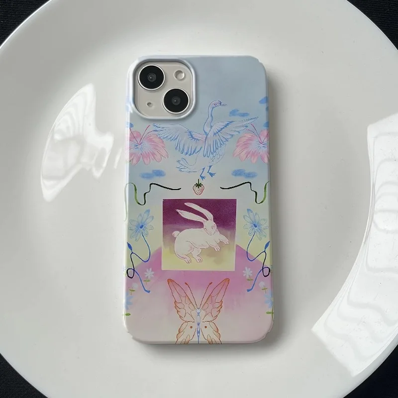 Swan New Chinese Art Case Rabbit  for IPhone 15 14 13 12 11 Pro XS Max X XR SE2 Fashion Shockproof Hard Case Iphone 12 13 Mini