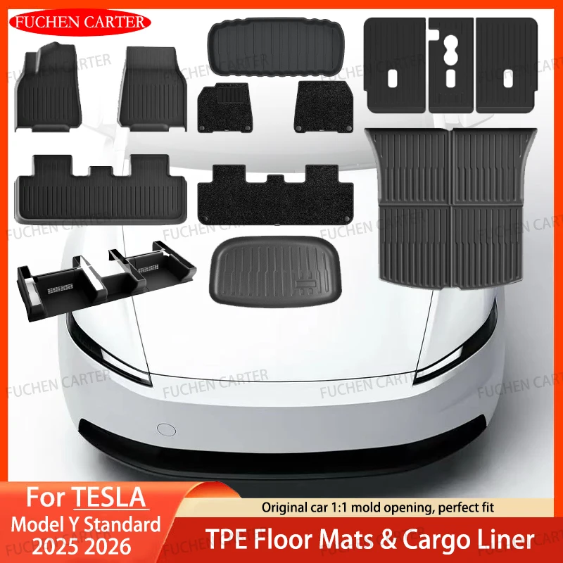 For New Tesla Model Y Standard 2025 2026 TPE Floor Mat & Cargo Liner All Weather Trunk Mats Floor Liner Seat Backrest Mats