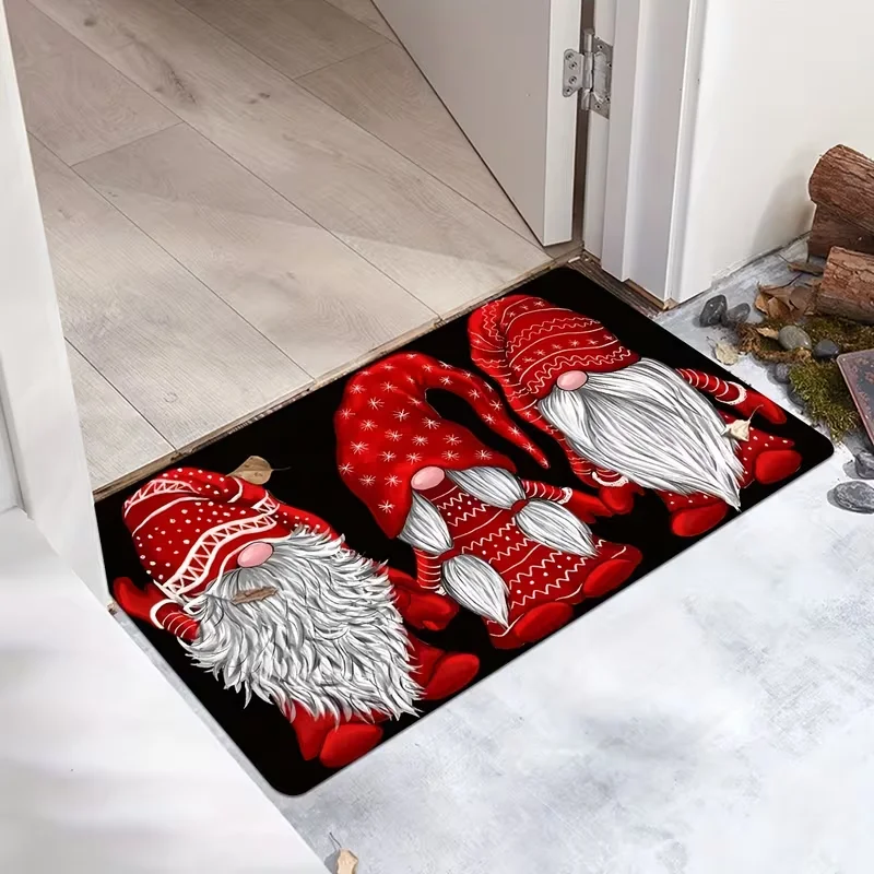 Rectangle Red Plaid Gnome Merry Christmas Doormat Non Slip Xmas Entry Mat Indoor Front Door Festive Decor Floor Rug