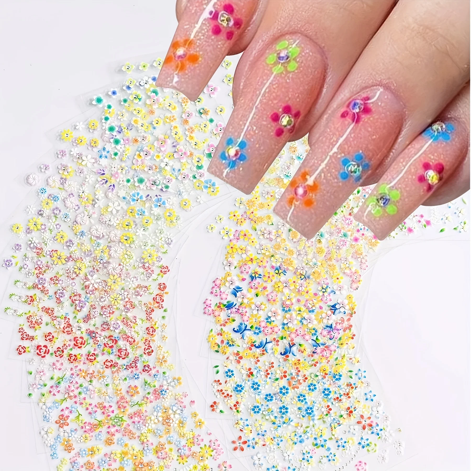 30 ملصقًا للأظافر بتصميم زهور عشوائيًا، ملصقات أظافر زهرية ثلاثية الأبعاد - سطح أملس، مناسبة لتزيين الأظافر بنفسك #6
