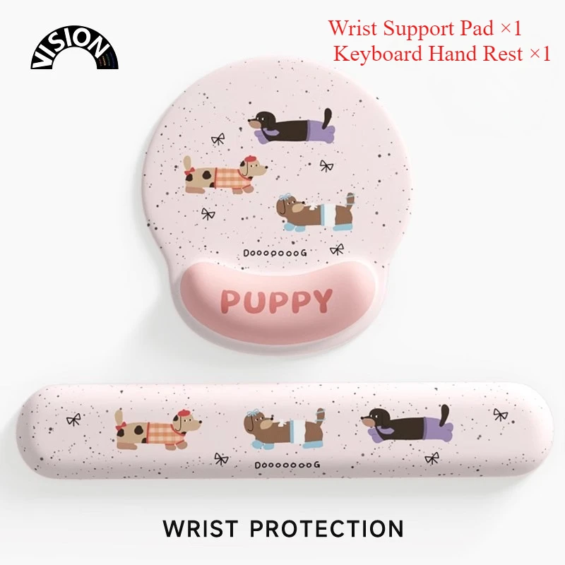 Cartoon Dachshund Wrist Rest Mouse Pad, Cute Wrist Support Pad for Girls, Stain-Resistant Office Laptop Keyboard Hand Rest