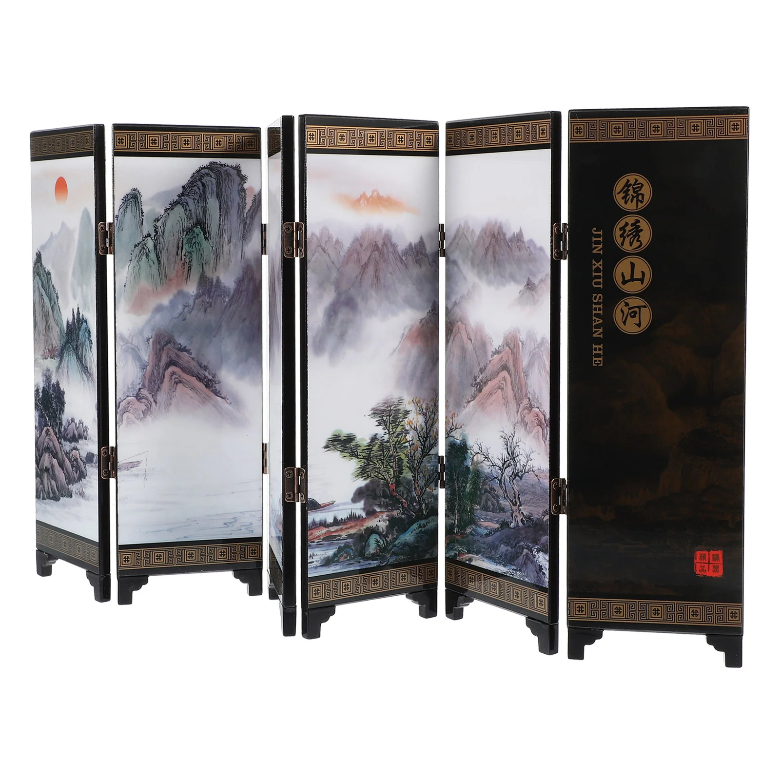 Small Screen Folding Divider Room Privacy Panel Chinese Decorate Wall Traditional Model Wooden Ornament