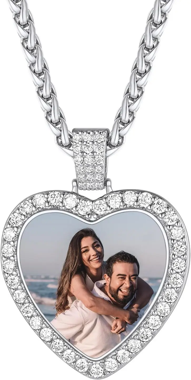 

Customized Heart Photo Necklace Plain/Bling Rose/Angel Wings/Rotatable 2-Side Picture Pendant Stainless Steel/Gold Plated