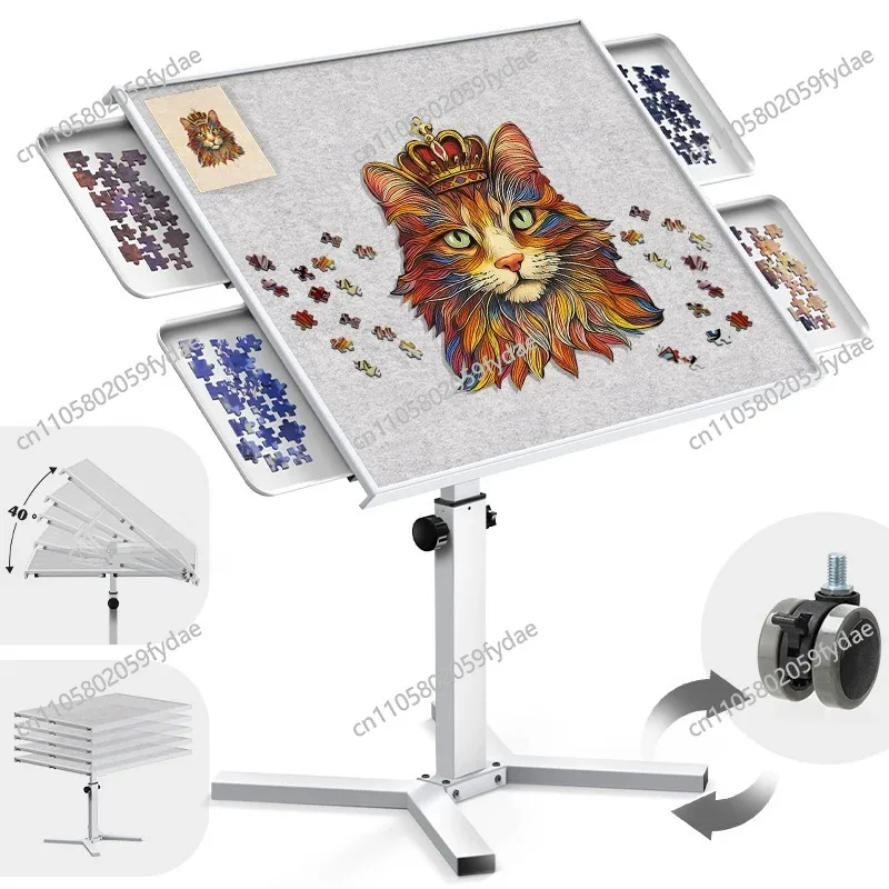 Multi-Function Puzzle & Craft Table, Tilting Surface with Storage Drawers and Cover, Keeps Projects Organized