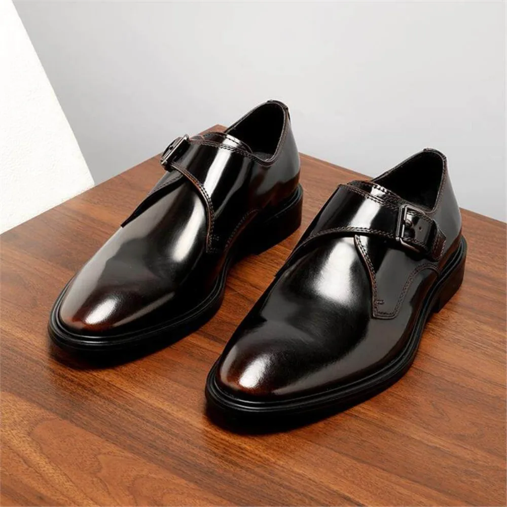 2026 New Buckle Monk Shoes for Men Genuine Top Layer Leather Business Formal British Style Pointed Toe Leather Shoes